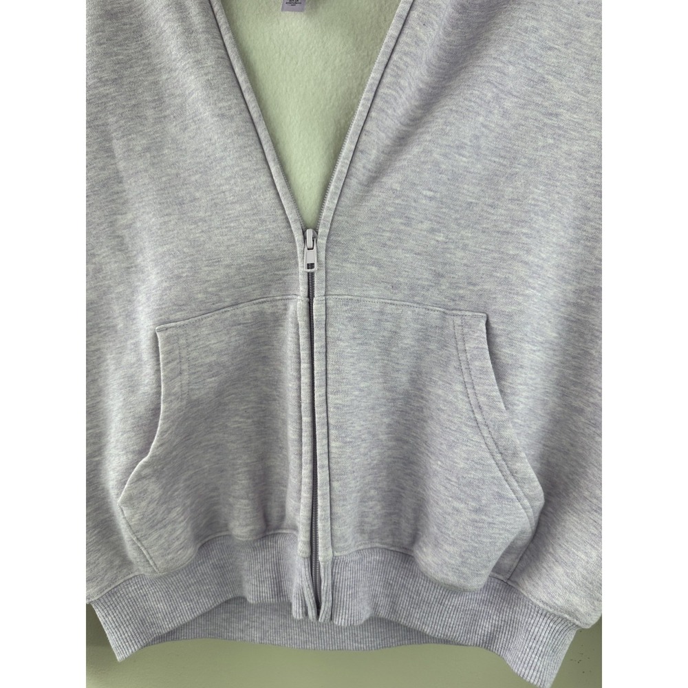 SKIMS Limited Edition Cotton Fleece Cropped Full Zip Up Hoodie Purple Heather M - Picture 3 of 16